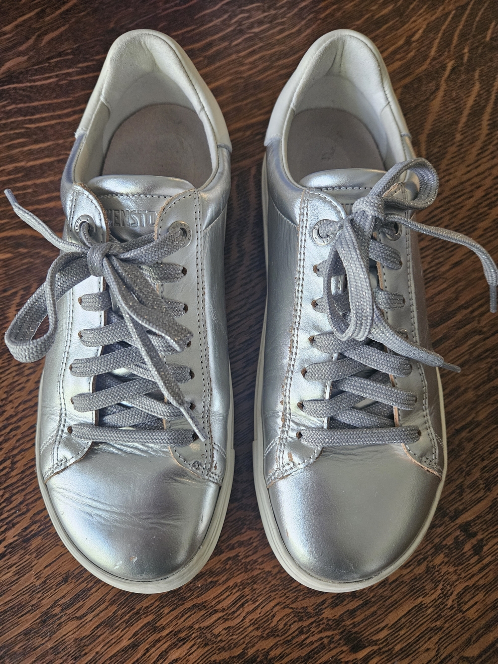 Birkenstock Bend Low Metallic Silver Leather Sneakers EU 37 Narrow